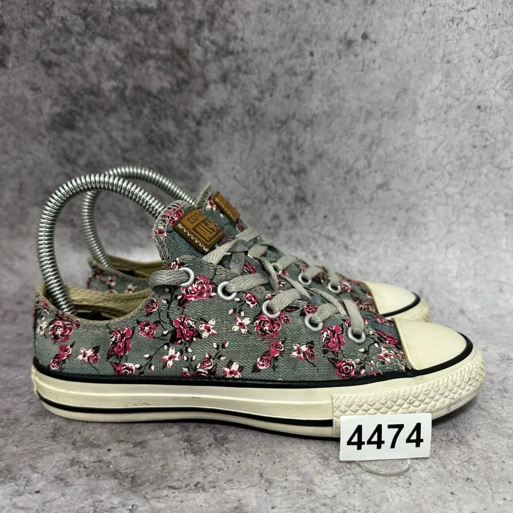 Converse Chuck Taylor All Star Youth 2 Gray Pink Floral Rose Low Top Sneakers